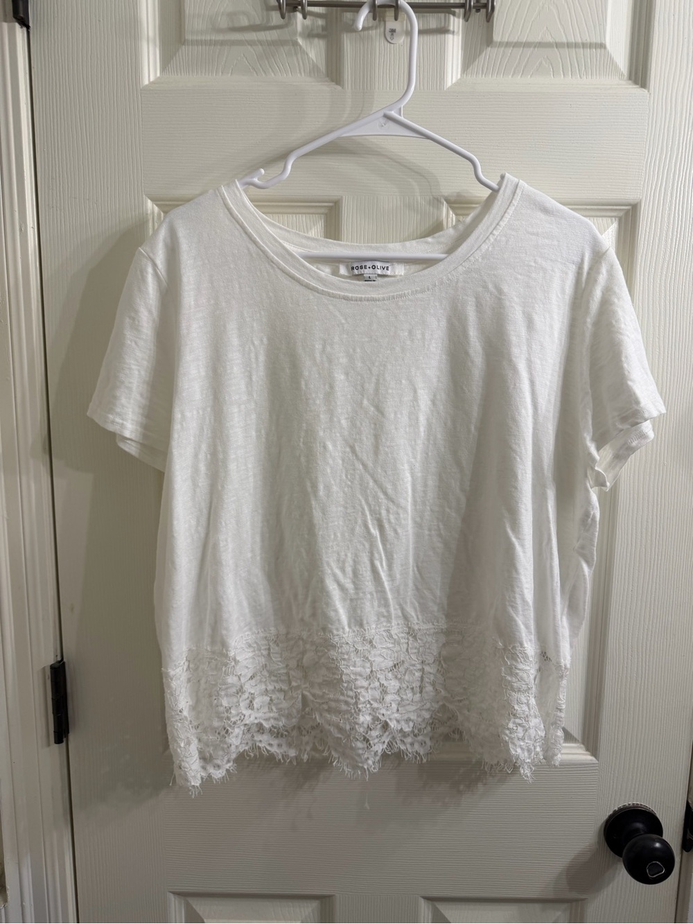 Rose & Olive White Short Sleeve Tee with Lace Hem